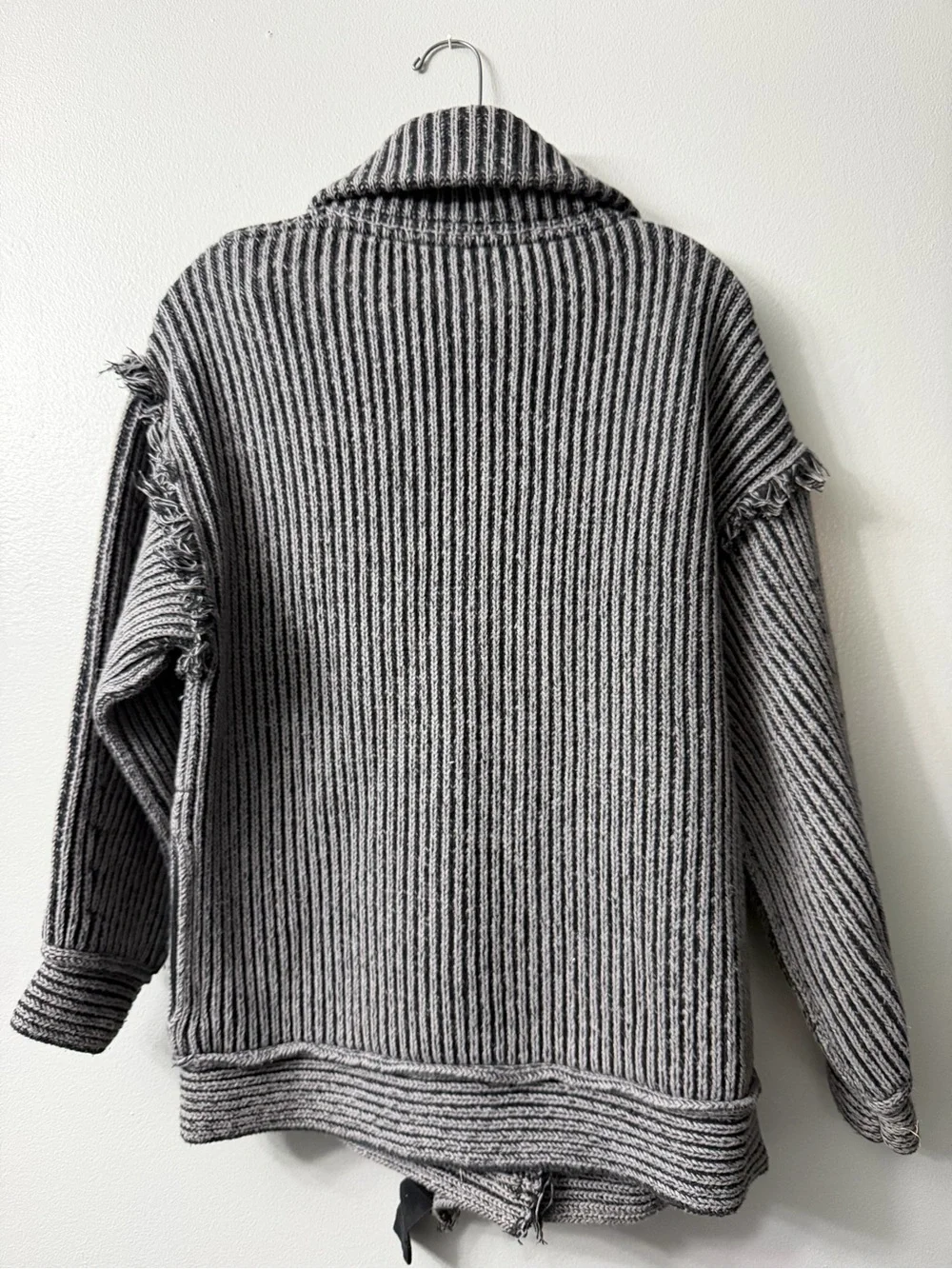 Free People Stand By Me chunky ribbed knit cardigan shawl collar with raw fringe